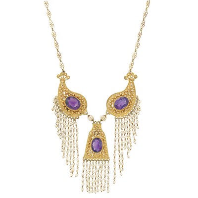 Lot 172 - Antique Gold, Amethyst and Seed Pearl Fringe Necklace