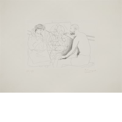 Lot 93 - Pablo Picasso PEINTRE ET MODELE TRICOTANT (B....