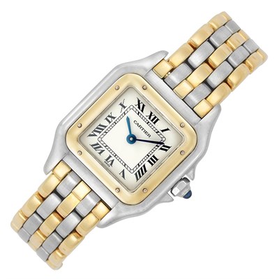 Lot 261 - Lady's Stainless Steel and Gold 'Panther' Wristwatch, Cartier