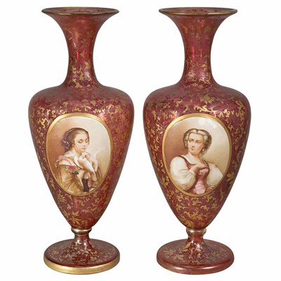 Lot 235 - Pair of Continental Porcelain Mounted Glass...
