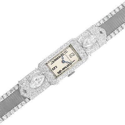Lot 633 - Art Deco Platinum and Diamond Mesh Wristwatch, Tiffany & Co.