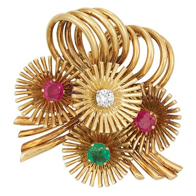 Lot 243 - Gold, Diamond, Ruby and Emerald Clip-Brooch, Mellerio, Paris