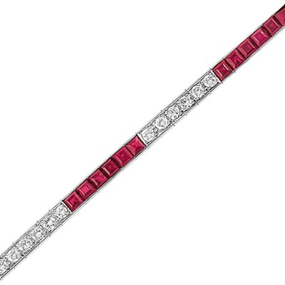 Lot 122 - Platinum, Diamond and Ruby Straightline Bracelet