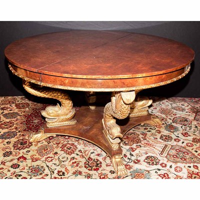 Lot 533 - Empire Style Parcel Gilt and Burl-Wood Dining...