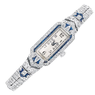 Lot 606 - Art Deco Platinum, Diamond and Sapphire Wristwatch