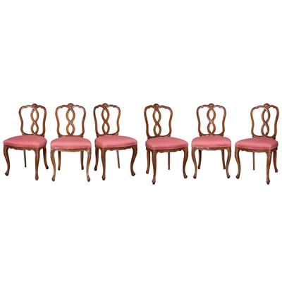 Lot 162 - Set of Six Italian Rococo Walnut Dining Chairs...