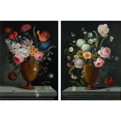 Lot 197 - Pair of Framed Continental Reverse Paintings...