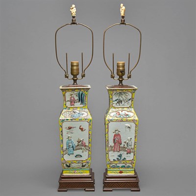 Lot 390 - Pair of Chinese Famille Rose Porcelain Vases...