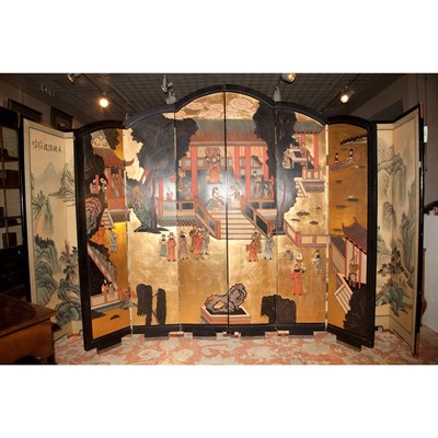 Lot 564 - Chinese Coromandel Style Eight Panel Screen...