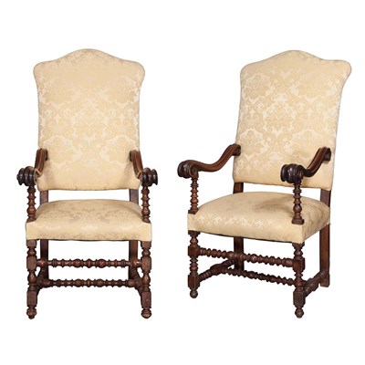Lot 153 - Pair of Italian Baroque Walnut Armchairs 18th...