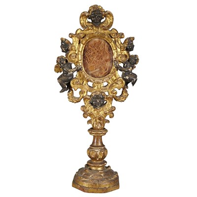 Lot 150 - Italian Painted and Parcel Gilt Reliquary...