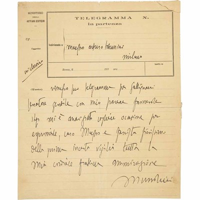 Lot 114 - TOSCANINI, ARTURO and MUSSOLINI, BENITO Two...