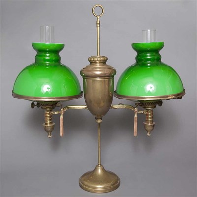 Lot 463 - Brass and Glass Double-Student Lamp Height 26...