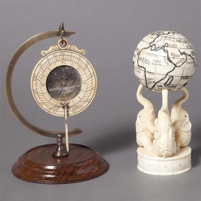 Lot 380 - Ivory Compass on Stand and Scrimshaw Style...