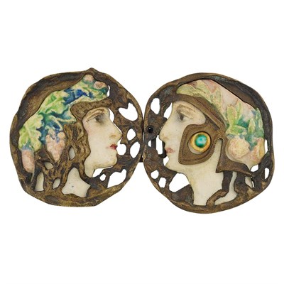 Lot 387 - Art Nouveau Ceramic and Enamel Belt Buckle, Lachenal