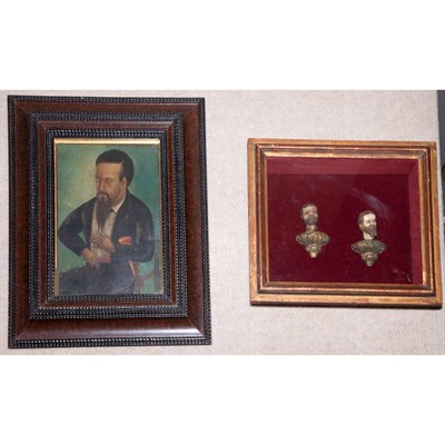 Lot 285 - Pair of Spanish Colonial Wax Heads in a Shadow...
