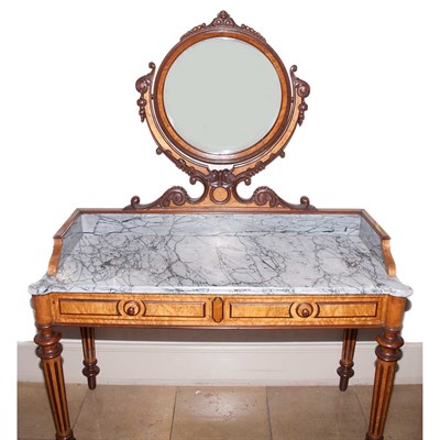 Lot 350 - Victorian Marble Top Burl-Wood Dressing Table...