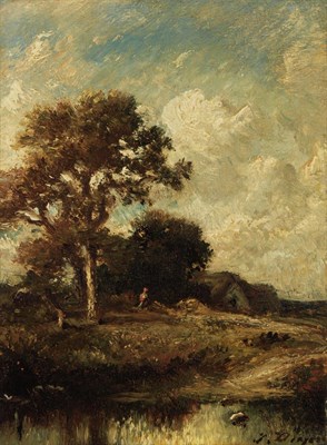 Lot 1 - Jules Dupre French, 1811-1889 Figure Beside a...