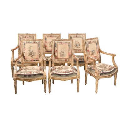 Lot 471 - Set of Six Louis XVI Style Gilt-Wood Fauteuils...