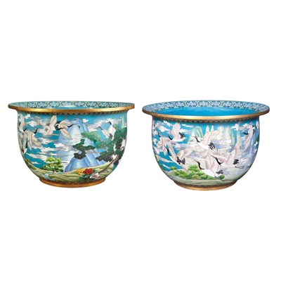 Lot 259 - Pair of Chinese Crane Decorated Cloisonne...