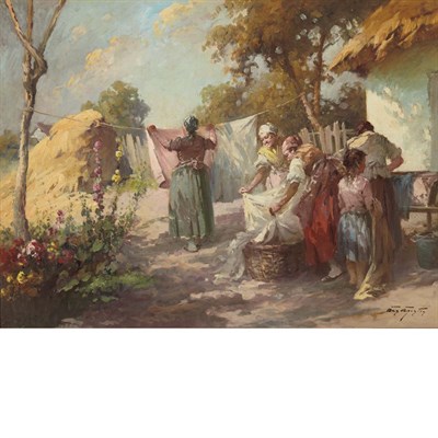 Lot 76 - Agoston Acs Hungarian, 1889-1947 Washer Women...