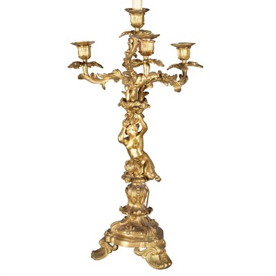 Lot 386 - Pair of Louis XV Style Gilt-Bronze Four-Light...