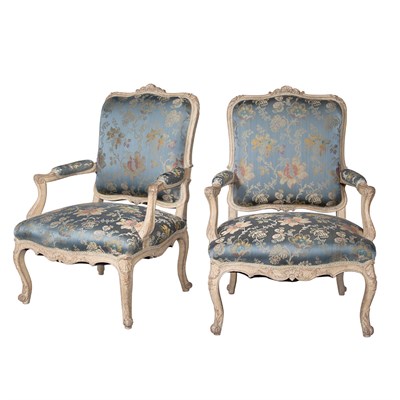 Lot 409 - Pair of Louis XV Style Fauteuils a la Reine...