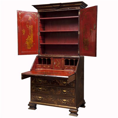 Lot 398 - Chinese Export Brown and Red Lacquered Bureau...