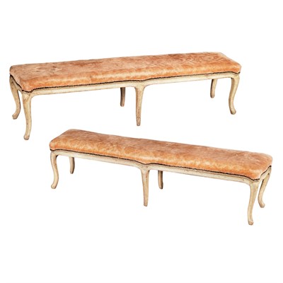 Lot 666 - Pair of Louis XV Style Painted Benches Each...