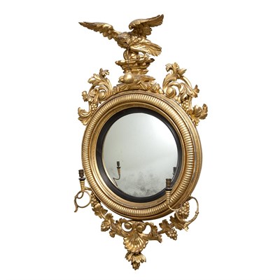 Lot 268 - Classical Gilt-Wood Girandole Convex Mirror...