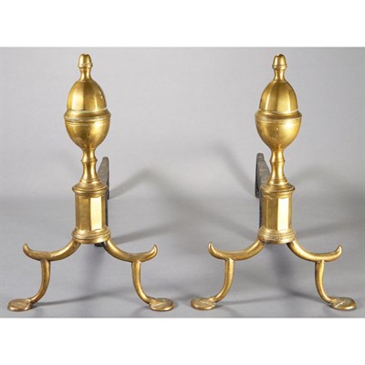 Lot 262 - Pair of Federal Brass Acorn Top Andirons Early...