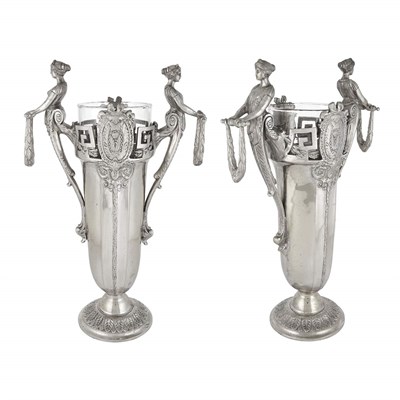 Lot 289 - Pair of Art Deco Style Silver Plated Vases...