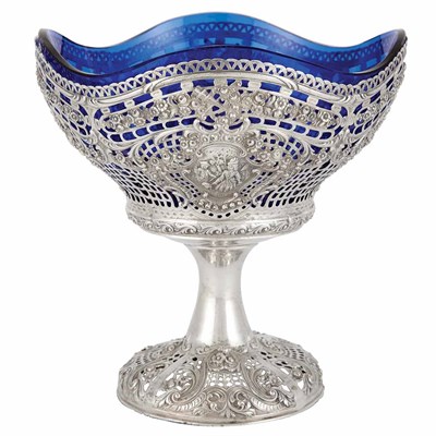 Lot 311 - Continental Reticulated Silver and Hand Blown...