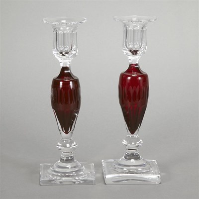 Lot 528 - Pair of Cut Glass Candlesticks Attributed to...