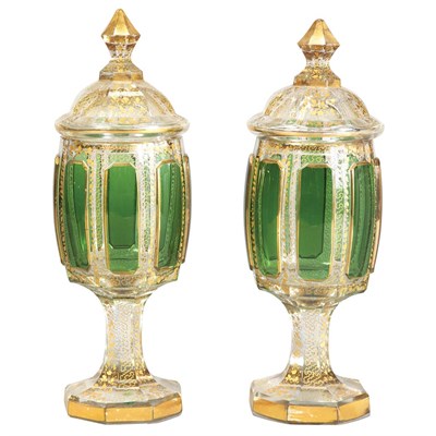 Lot 633 - Pair of Bohemian Style Gilt and Cut Glass...
