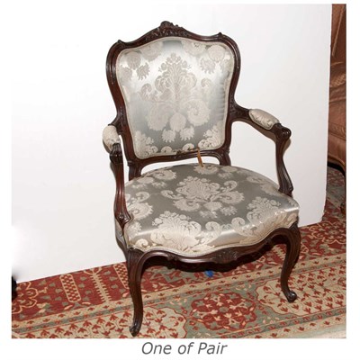 Lot 541 - Pair of Louis XV Style Mahogany Fauteuils