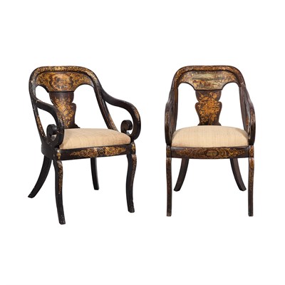 Lot 259 - Pair of Classical Painted and Gilt Stenciled...