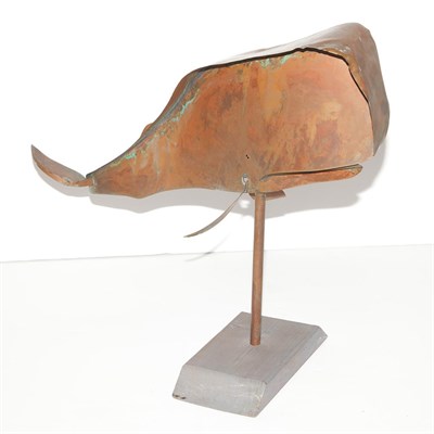 Lot 297 - Copper Whale Weathervane On wood block stand....