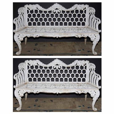 Lot 142 - Pair of White Painted Iron Garden Benches...