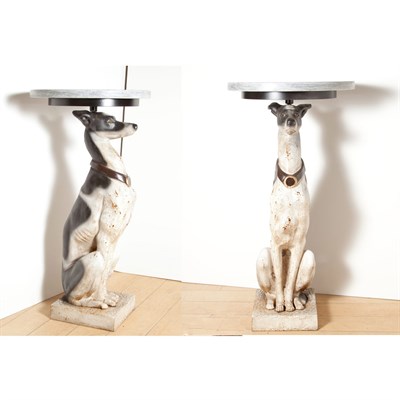 Lot 435 - Pair of Marble Top Painted Metal Dog-Form Side...