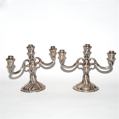 Lot 199 - Pair of Continental Silver Three-Light...