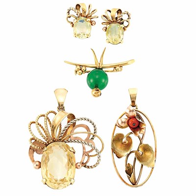 Lot 271 - Group of Retro Gold and Gem-Set Jewelry