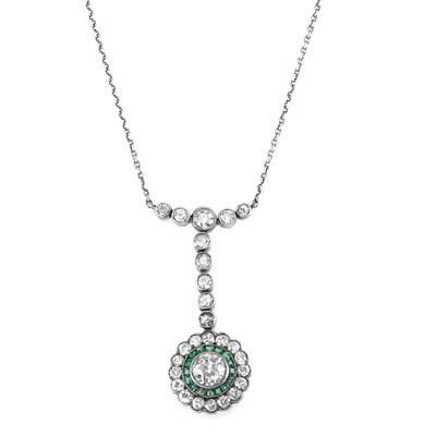 Lot 257 - Silver, Gold, Diamond and Emerald Lavaliere