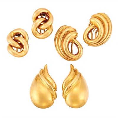 Lot 8 - Three Pairs of Gold Earclips