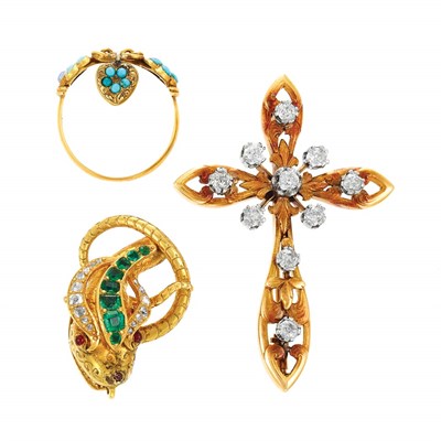 Lot 239 - Group of Antique Gold, Diamond and Gem-Set Jewelry