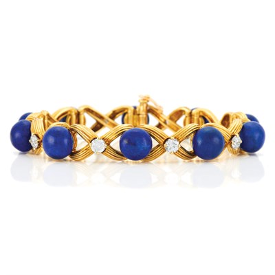 Lot 760 - Gold, Lapis and Diamond Bracelet, France