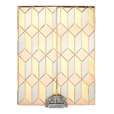 Lot 707 - Art Deco Tricolor Gold, Platinum and Diamond Compact