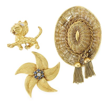 Lot 131 - Three Gold, Diamond and Gem-Set Brooches, Tiffany & Co.