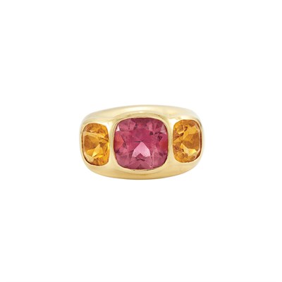 Lot 277 - Gold, Pink Tourmaline and Citrine Gypsy Ring, Seaman Schepps