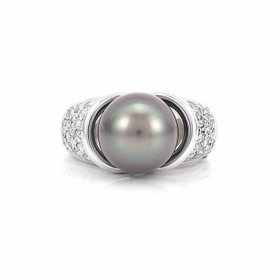 Lot 425 - White Gold, Tahitian Black Cultured Pearl and Diamond Ring
